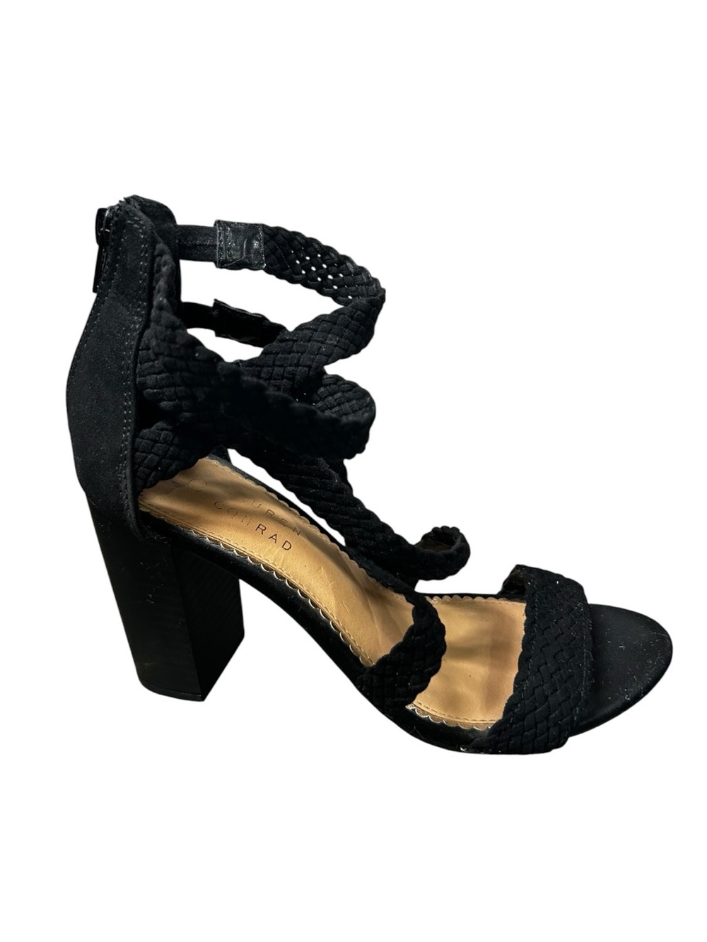 Lauren Conrad Black Braided Lace-Up Block Heel Sandals – Women’s Size 7